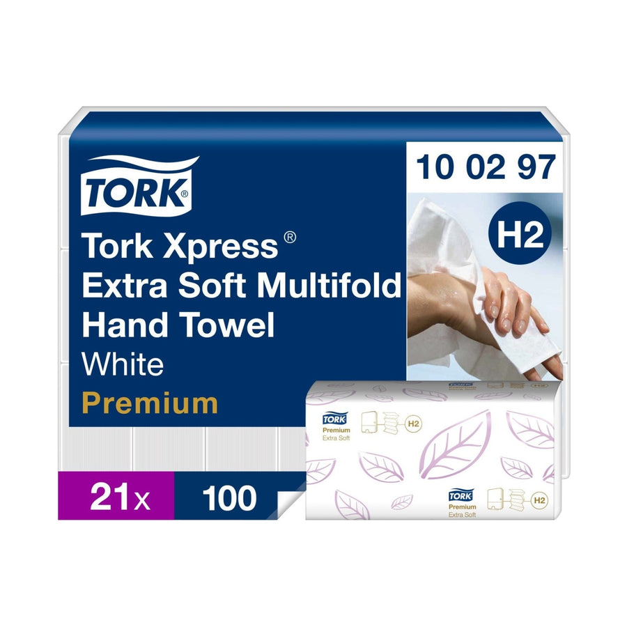 Essuie-mains pliés en M Tork Premium H2 blanc 100 formats 2 plis Écolabel