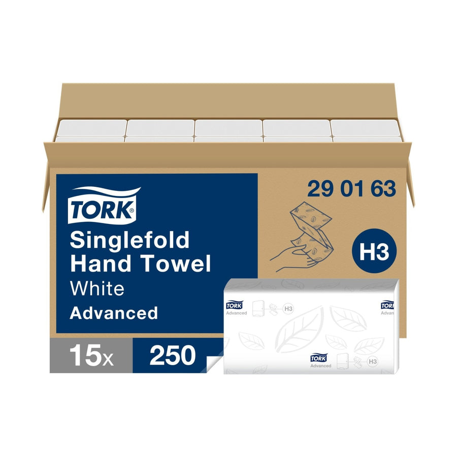 Essuie-mains pliés en V Tork Advanced H3 blanc 250 formats 2 plis Écolabel