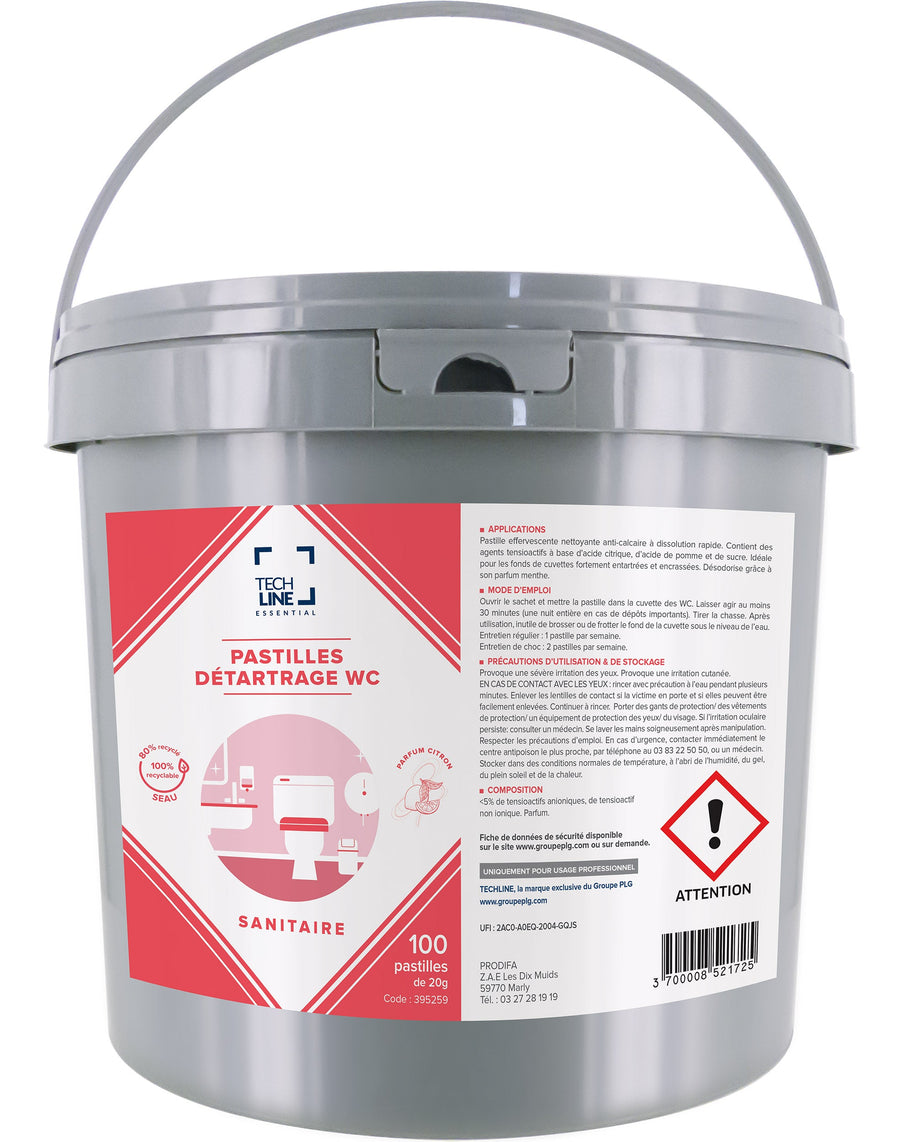 Détartrant WC Techline pastilles, seau de 100