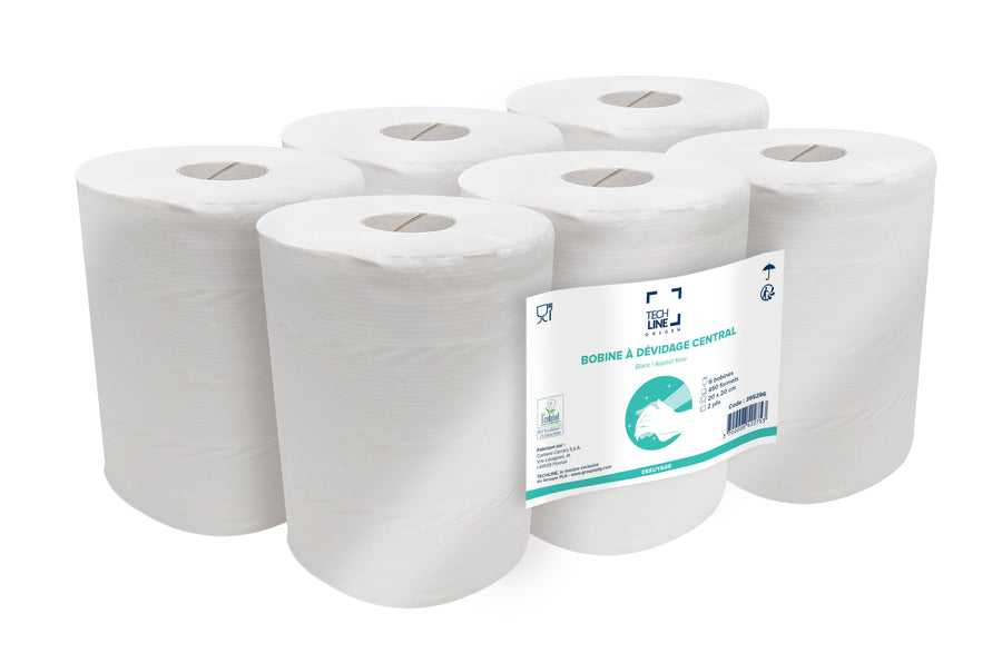 Bobine dévidage central Techline blanc 450 formats 2 plis
