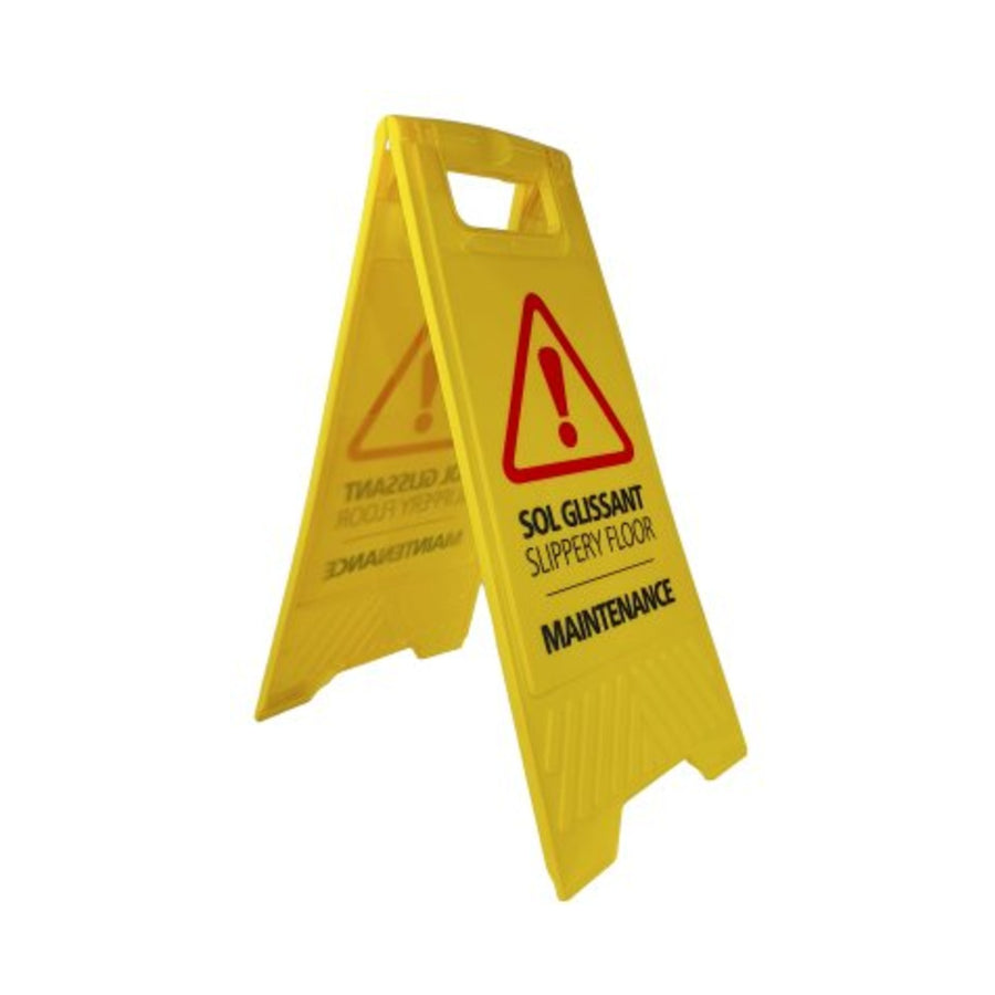 Panneau de signalisation sol glissant jaune double face