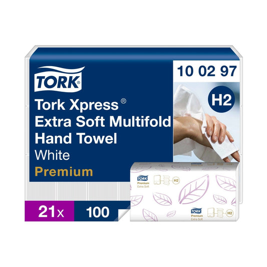 Essuie-mains pliés en M Tork Premium H2 blanc 100 formats 2 plis Écolabel