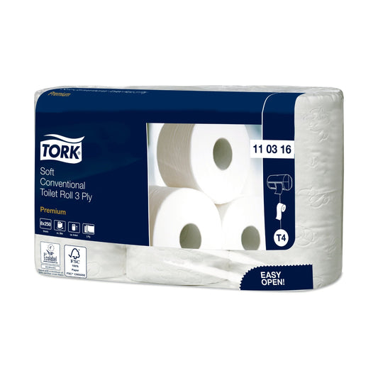 Papier toilette petit rouleau Tork Premium T4 blanc 250 formats 3 plis Écolabel