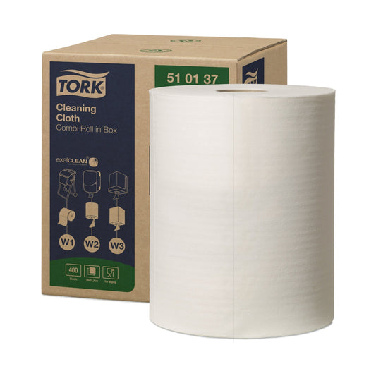Bobine d'essuyage non tissé Tork Combi Roll W1/W2/W3 blanc 400 formats 38 × 43 cm Écolabel