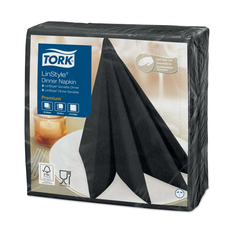 Serviette non tissé Tork LinStyle Dinner noir 39 × 39 cm