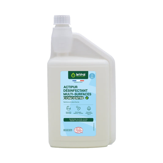 Détergent désinfectant concentré multi-surfaces Actipur Le Vrai Écocert 1L doseur