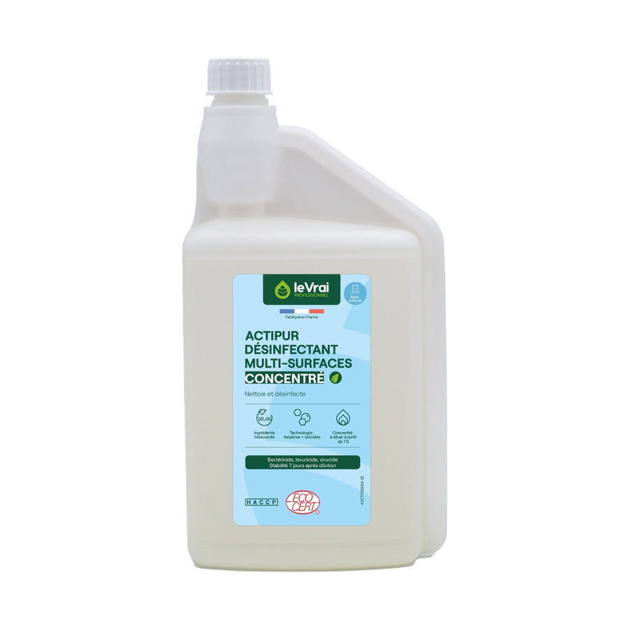 Détergent désinfectant concentré multi-surfaces Actipur Le Vrai Écocert 1L doseur