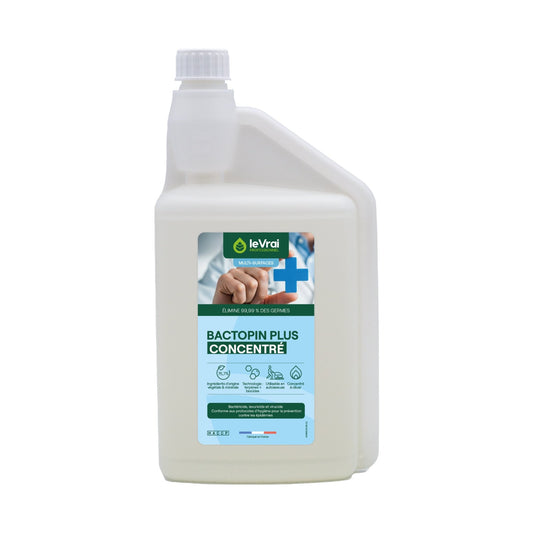 Détergent désinfectant concentré sols Bactopin Plus Medical Le Vrai 1L doseur