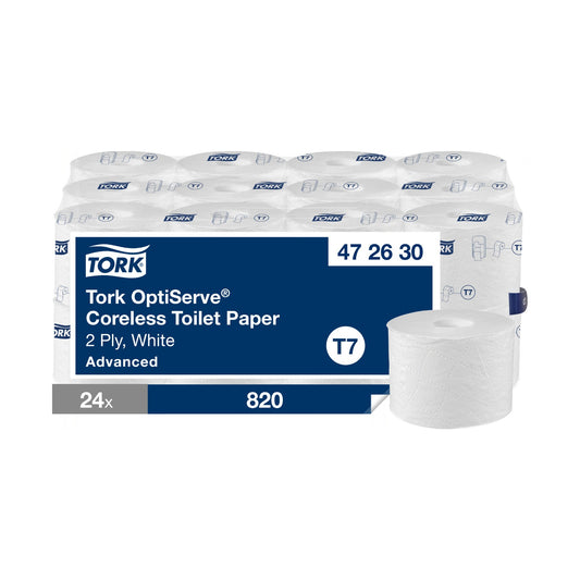 Papier toilette petit rouleau sans mandrin Tork Advanced T7 blanc 820 formats 2 plis Écolabel