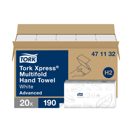 Essuie-mains pliés en Z Tork Advanced H2 blanc 190 formats 2 plis Écolabel