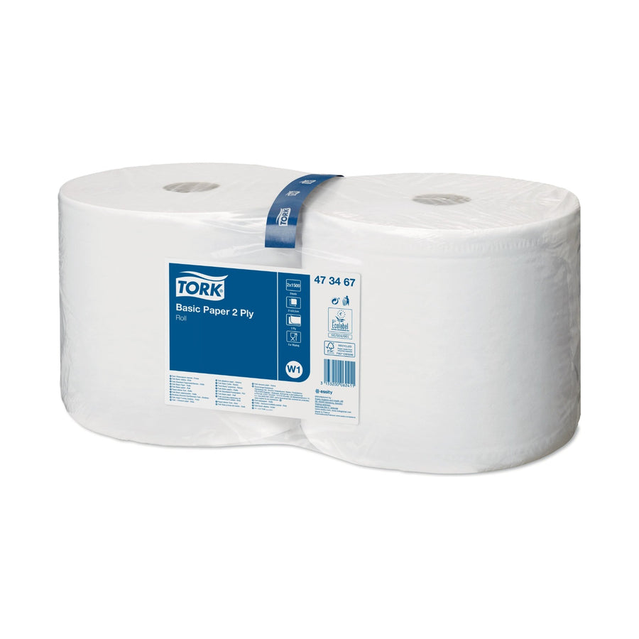 Bobine d'essuyage à dévidage classique Tork W1 blanc 1500 formats 2 plis Écolabel