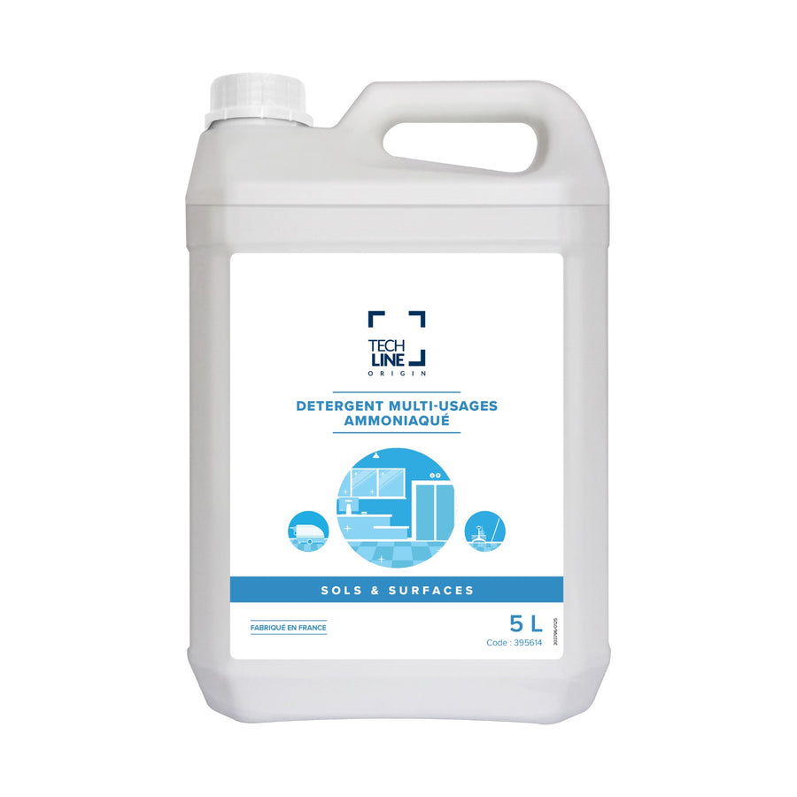Détergent multi-usages ammoniaqué Techline, bidon de 5 L