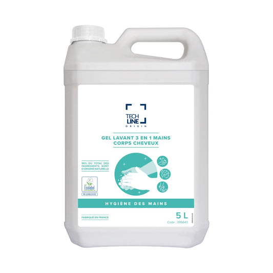 Savon mains corps et cheveux Techline, bidon de 5 L