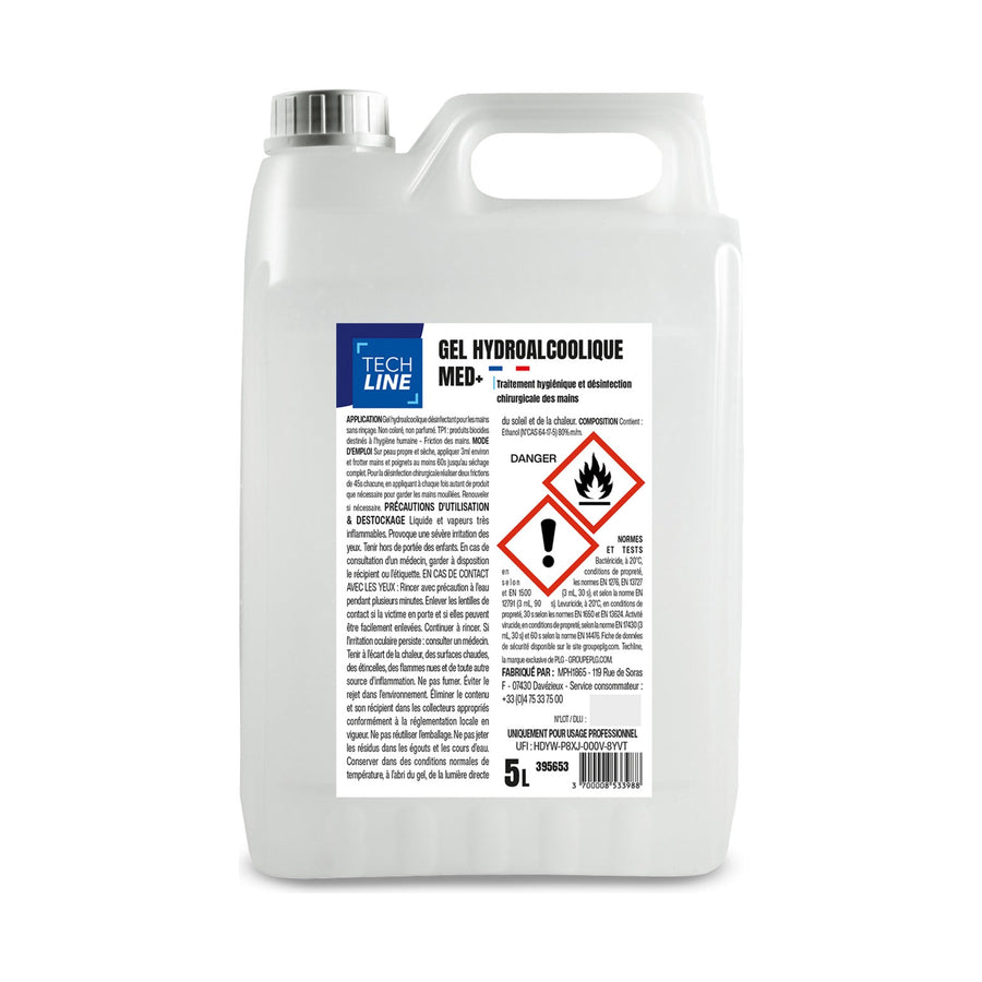 Gel hydroalcoolique MED+ Techline, bidon de 5 L