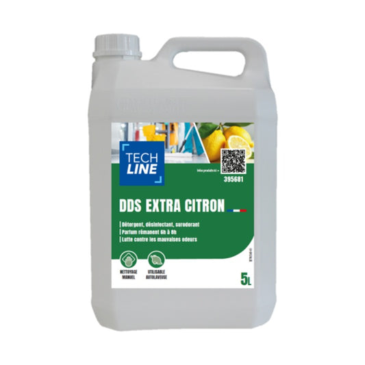 Détergent désinfectant surodorant DDS Extra citron Techline, bidon de 5 L