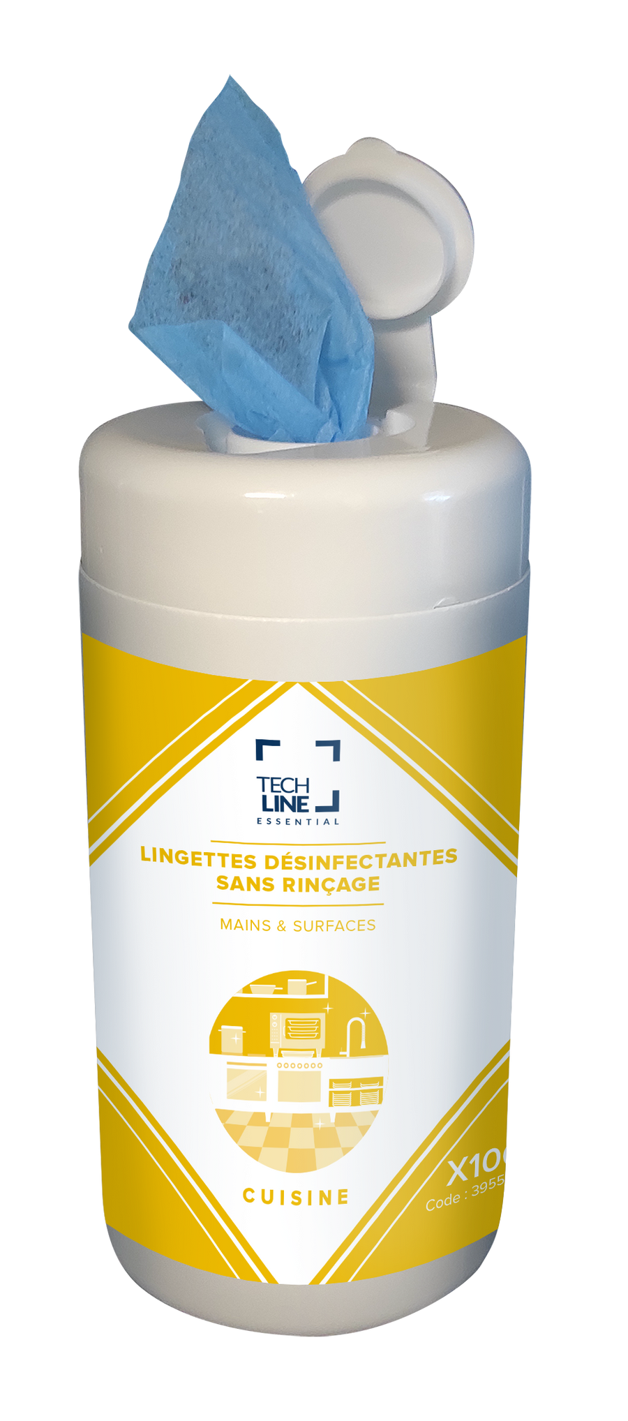 Lingettes désinfectantes surfaces alimentaires Techline, boîte de 100