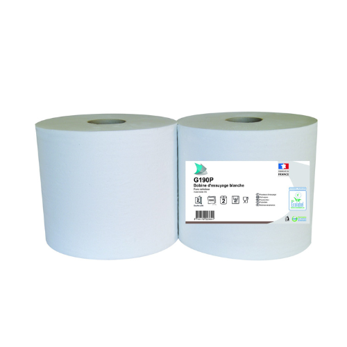 Bobine d'essuyage Techline blanche 1000 formats 2 plis Écolabel x2