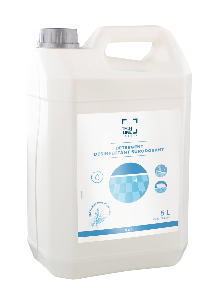 Nettoyant désinfectant surodorant fleur blanche Techline Origin, bidon de 5 L