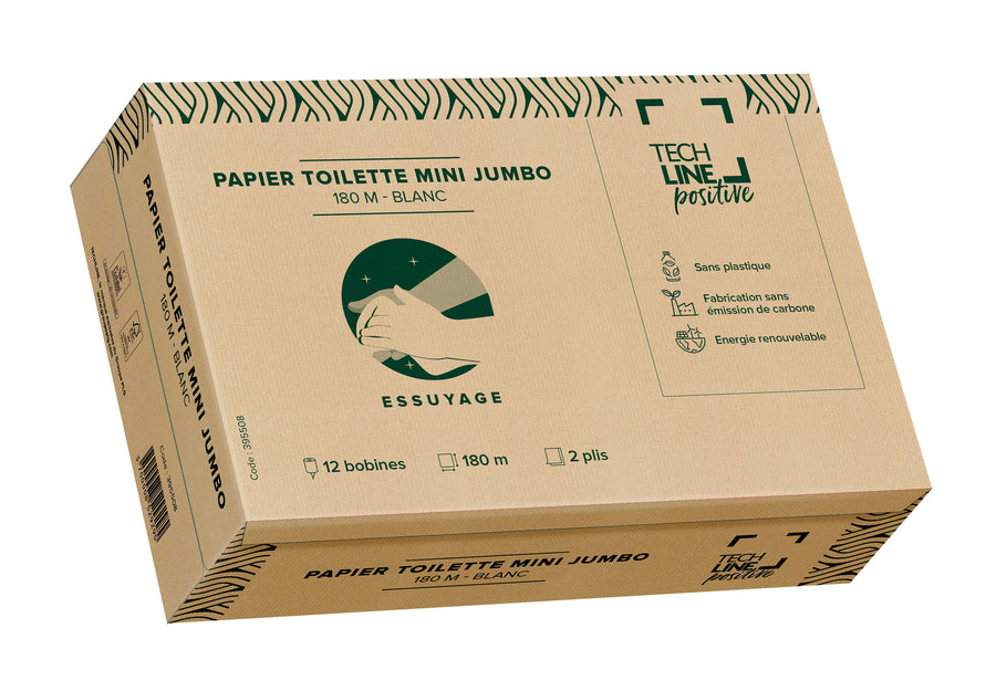 Papier toilette mini jumbo Techline Positive 180 m, carton de 12